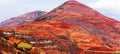 Stunning scenery landscape of wheat terraces and ancient village on the high mountains, Ã¢â¬ÅRed LandÃ¢â¬Â of Dongchuan, China